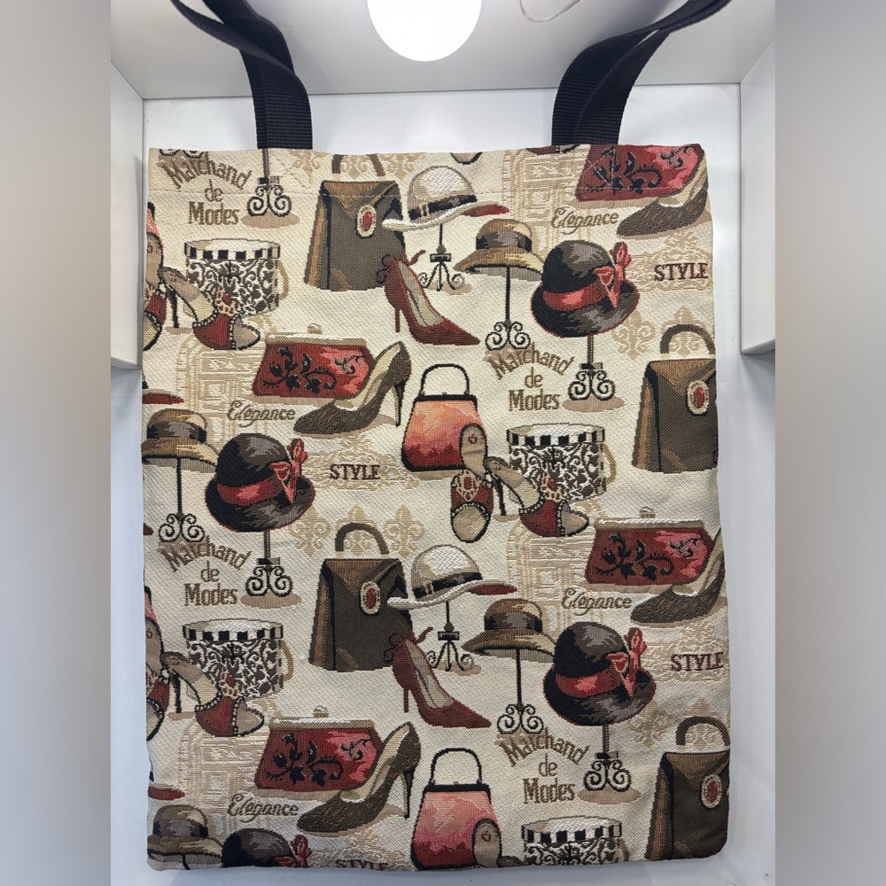 French Tapestry Tote Bag Woven Jacquard Millinery Design Parisian Shoulder Bag - Picture 4 of 6